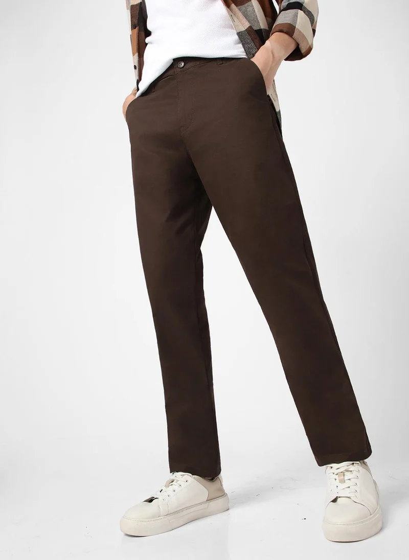 Urbano Fashion Men's Chocolate Brown Cotton Regular Fit Casual Chinos Trousers Stretch